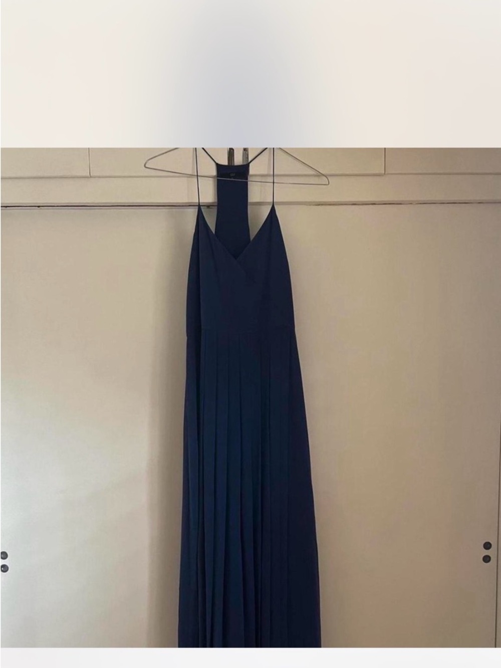 Tibi Navy Pleated Maxi Dress with V-Neck